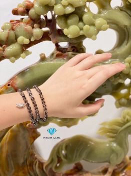 Chuỗi Vòng Thạch Anh Tóc Đen A 6mm Mix Charm Bạc