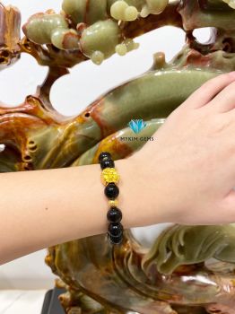 Vòng Thạch Anh Tóc Đen 10mm Mix Charm Hoa Vàng 24k