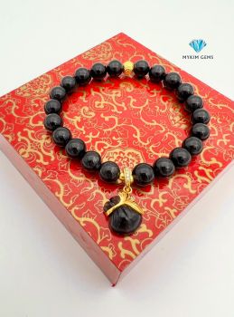 Vòng Túi Tài Lộc Thạch Anh Tóc Đen 8mm Mix Charm Vàng 24k