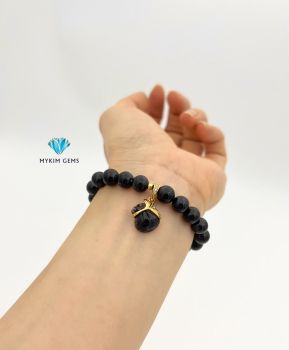 Vòng Túi Tài Lộc Thạch Anh Tóc Đen 8mm Mix Charm Vàng 24k