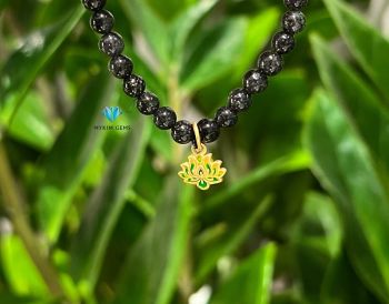 Vòng Thạch Anh Tóc Đen 5mm Mix Charm Sen Vàng 24k