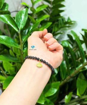 Vòng Thạch Anh Tóc Đen 5mm Mix Charm Sen Vàng 24k