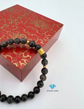 Vòng Thạch Anh Tóc Đen 7mm Mix Charm Vàng 24k