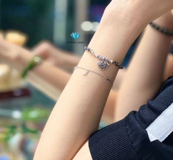 Vòng Thạch Anh Tóc Đen A 4mm Mix Charm Bạc