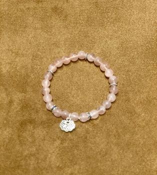 Vòng Thạch Anh Hồng Madagascar 6mm Mix Charm Bạc