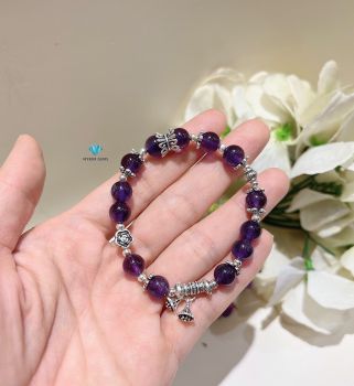 Vòng Thạch Anh Tím A8mm Mix Charm Bạc