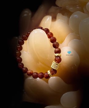 Vòng Thạch Anh Tóc Đỏ A 8mm Mix Charm Vàng 24k