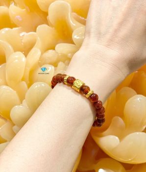 Vòng Thạch Anh Tóc Đỏ A 8mm Mix Charm Vàng 24k