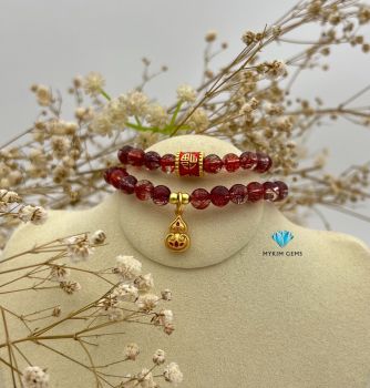 Chuỗi Vòng Thạch Anh Tóc Đỏ A 6.5mm Mix Charm Đồng Si