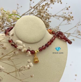 Chuỗi Vòng Thạch Anh Tóc Đỏ A 6.5mm Mix Charm Đồng Si