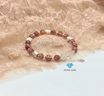 Vòng Thạch Anh Tóc Đỏ A 6.5mm Mix Charm Bạc