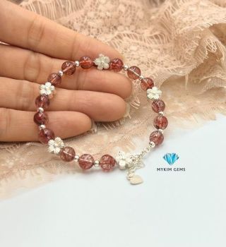 Vòng Thạch Anh Tóc Đỏ A 6.5mm Mix Charm Bạc