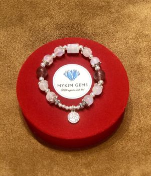 Vòng Lu Thống Moonstone A 7mm + Thạch Anh Dâu Tây 8mm Mix Charm Bạc