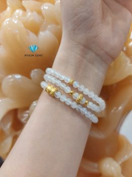 Chuỗi Vòng Moonstone A 5mm Mix Charm Vàng 24k