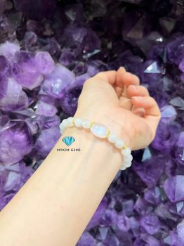 Vòng Lu Thống Moonstone A 7mm Mix Charm Vàng 24k