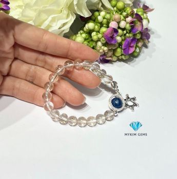 Vòng Thạch Anh Tóc Bạch Kim 8mm+ Kyanite 10mm Mix Charm Bạc