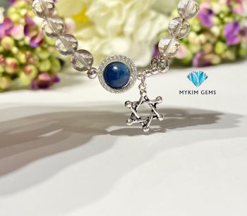 Vòng Thạch Anh Tóc Bạch Kim 8mm+ Kyanite 10mm Mix Charm Bạc