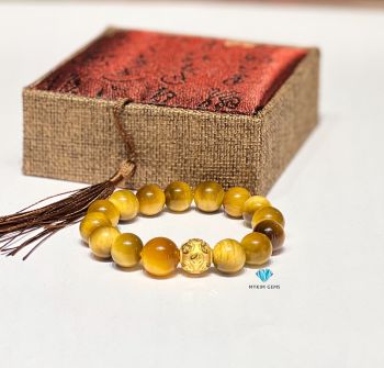 Vòng Mắt Hổ Vàng 12mm mix charm bi tiền vàng 24k