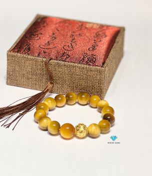 Vòng Mắt Hổ Vàng 12mm mix charm bi tiền vàng 24k