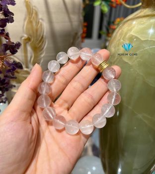 Vòng Thạch Anh Tóc Trắng 12mm Mix Charm Đồng Si