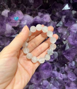 Vòng Thạch Anh Tóc Trắng A 12mm Mix Charm Bạc