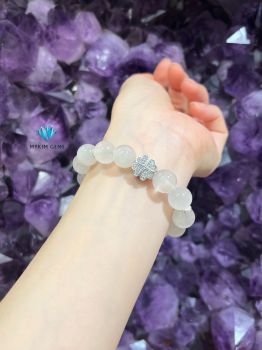 Vòng Thạch Anh Tóc Trắng A 12mm Mix Charm Bạc