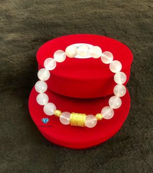 Vòng Thạch Anh Tóc Trắng 10mm Mix Charm Vàng 24k