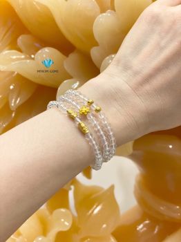 Chuỗi Vòng Thạch Anh Trắng Trong 4mm Mix Charm Vàng 24k