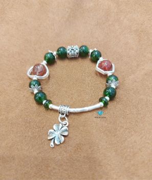 Vòng Diopside A8mm+Thạch Anh Tóc Đỏ A10mm Mix Charm Bạc