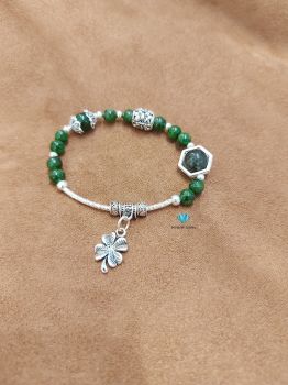 Vòng Diopside + Thạch Anh Tóc Rêu Mix Charm Bạc