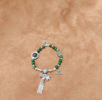 Vòng Diopside A6mm+Thạch Anh Tóc Rêu A10mm Mix Charm Bạc