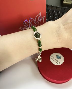 Vòng Diopside A6mm+Thạch Anh Tóc Rêu A10mm Mix Charm Bạc