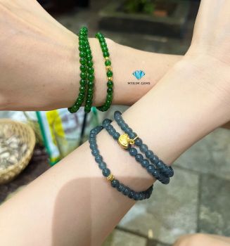 Chuỗi Vòng Diopside A 5mm Mix Charm Vàng 24k