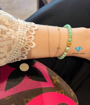 Vòng Ngọc Jade Táo Xanh 5mm Mix Charm Hồ Lô vàng 24k