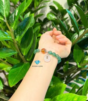 Vòng Thạch Anh Dâu Xanh 8mm+Hổ Phách 10mm+ Đồng Điếu Moonstone Mix Charm Bạc