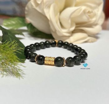 Vòng Thạch Anh Tóc Rêu A 8mm Mix Charm Vàng 24k