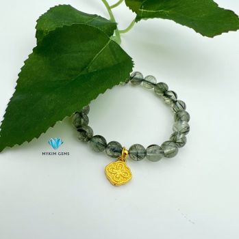 Vòng Thạch Anh Tóc Rêu 8mm Mix Charm Vàng 24k