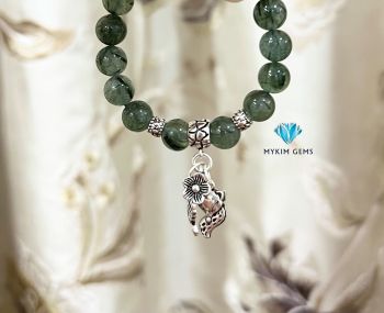 Vòng Thạch Anh Tóc Rêu 8mm Mix Charm Bạc