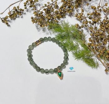 Vòng Thạch Anh Tóc Rêu 8mm Mix Charm Đồng Si