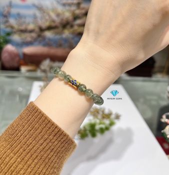 Vòng Thạch Anh Tóc Rêu 8mm Mix Charm Đồng Si