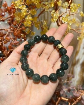 Vòng Thạch Anh Tóc Rêu 12mm Mix Charm Đồng Si