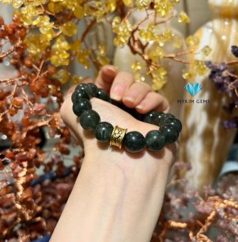 Vòng Thạch Anh Tóc Rêu 12mm Mix Charm Đồng Si