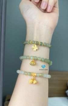 Vòng Ngọc Hoà Điền 6mm Mix Charm Đồng Si